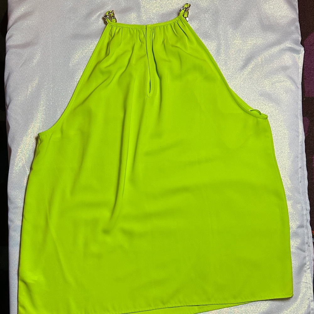 Michael Kors Neon Lime Chain-Shoulder Halter Top - Picture 2 of 6